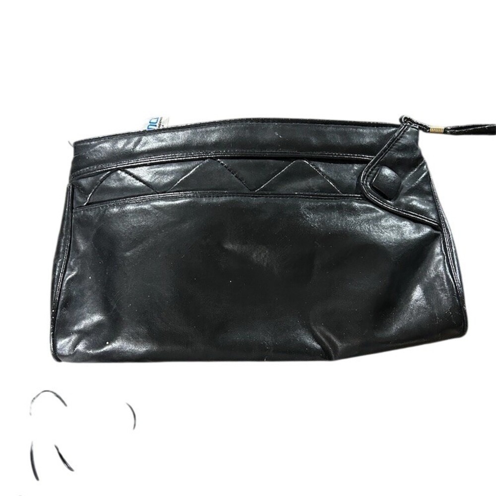 MCI Clutch Wristlet Purse Womens Small Black Zip Top Quilted Trim Gold